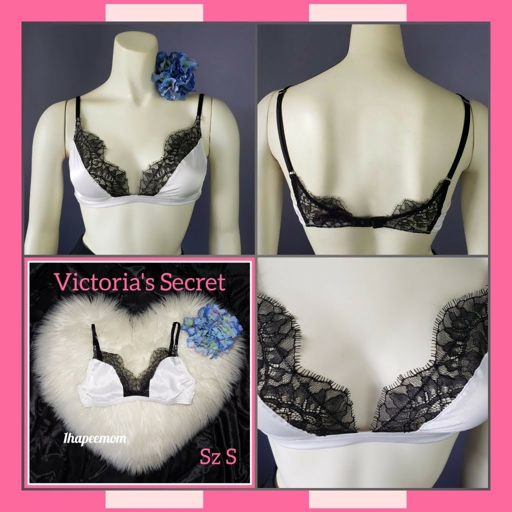 Victoria's Secret Bralette Bra White Black Lace - Picture 1 of 7